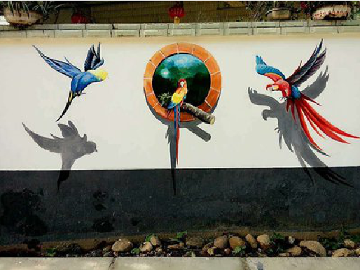  石狮视觉错位-3D墙绘设计