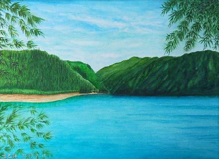  石狮在墙绘中，如何绘画绿水青山？